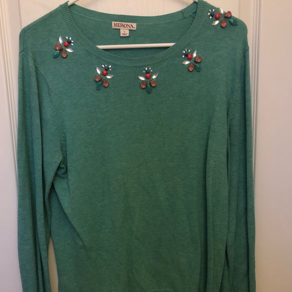 Teal beaded sweater